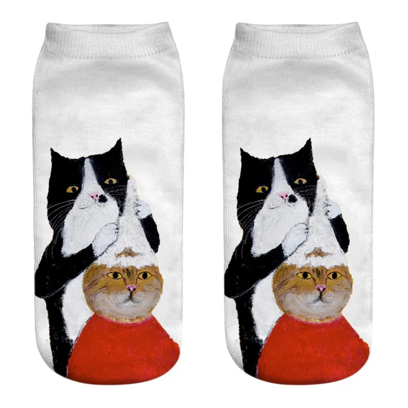 Unisex 3D Cartoon Kitten Image Design Cute Short Ankle Socks