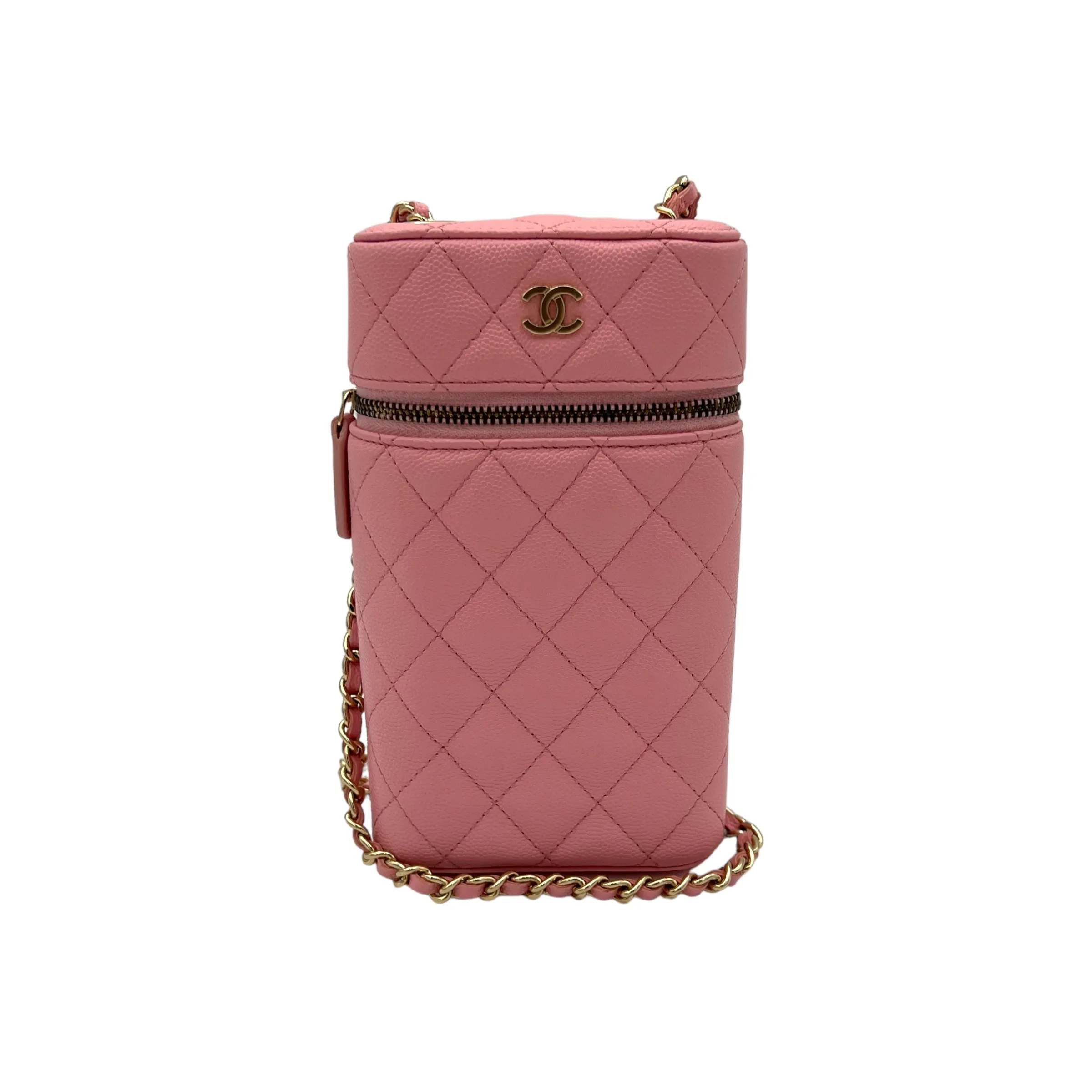 Vanity Phone Pink Crossbody Bag in Caviar Leather, Gold hardware