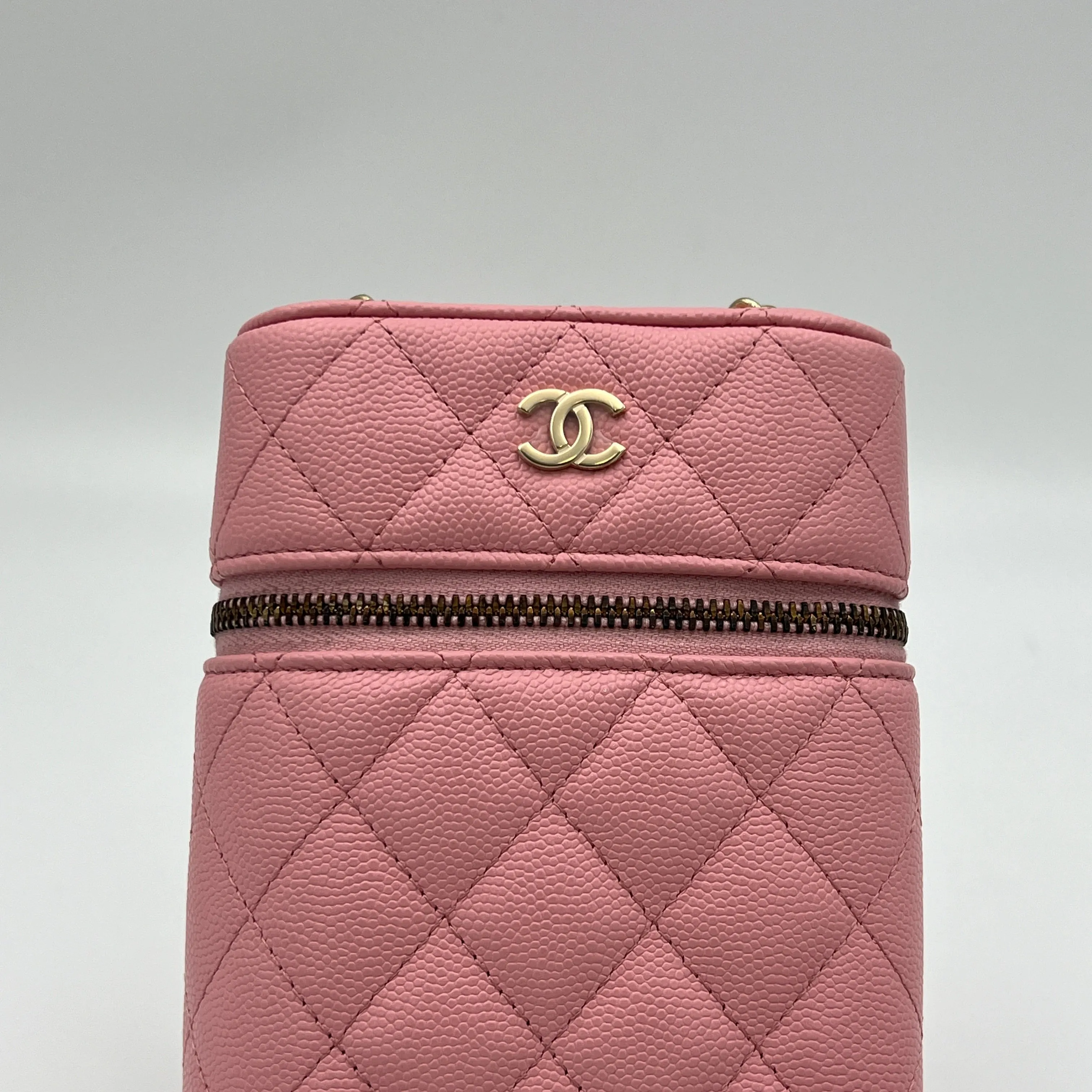 Vanity Phone Pink Crossbody Bag in Caviar Leather, Gold hardware