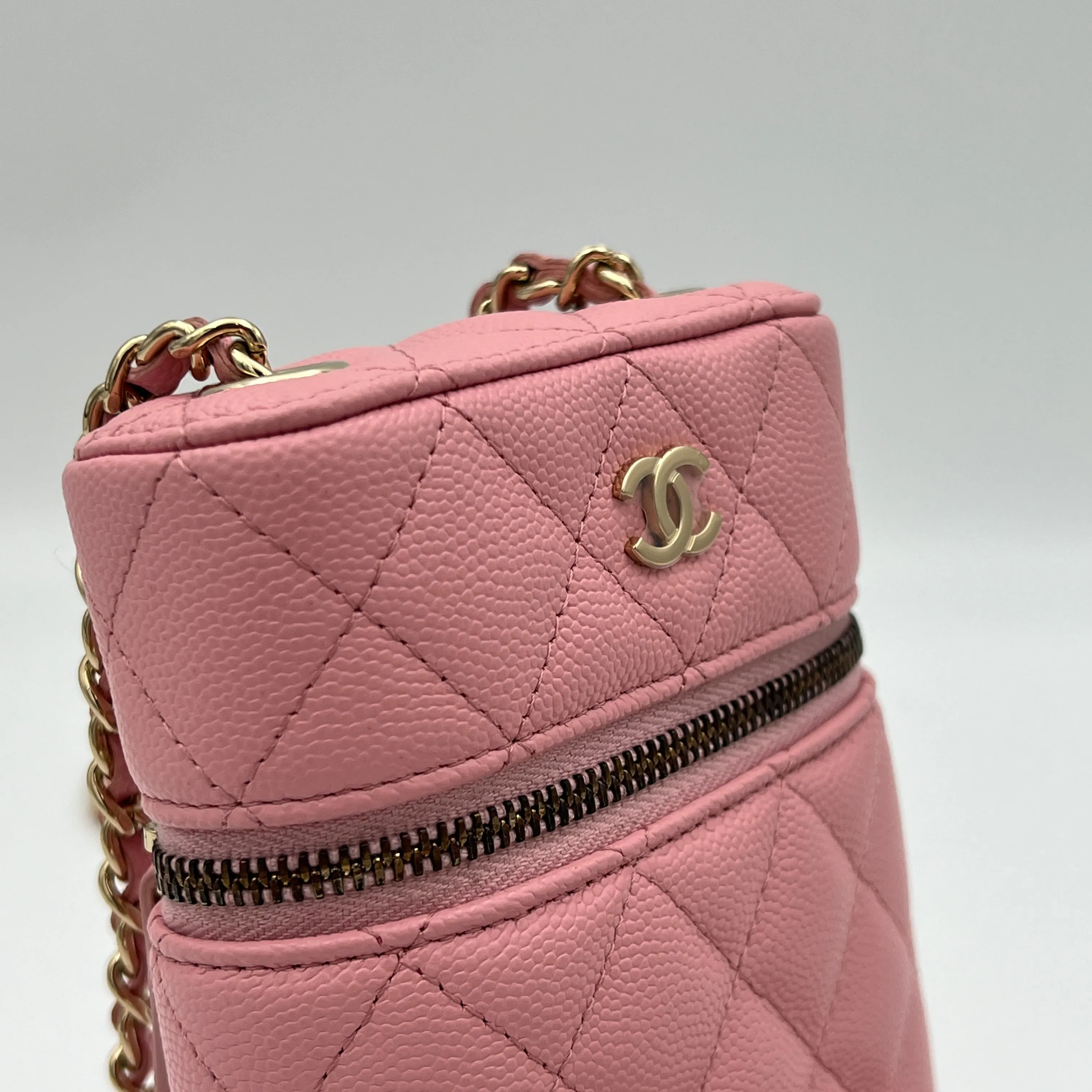 Vanity Phone Pink Crossbody Bag in Caviar Leather, Gold hardware