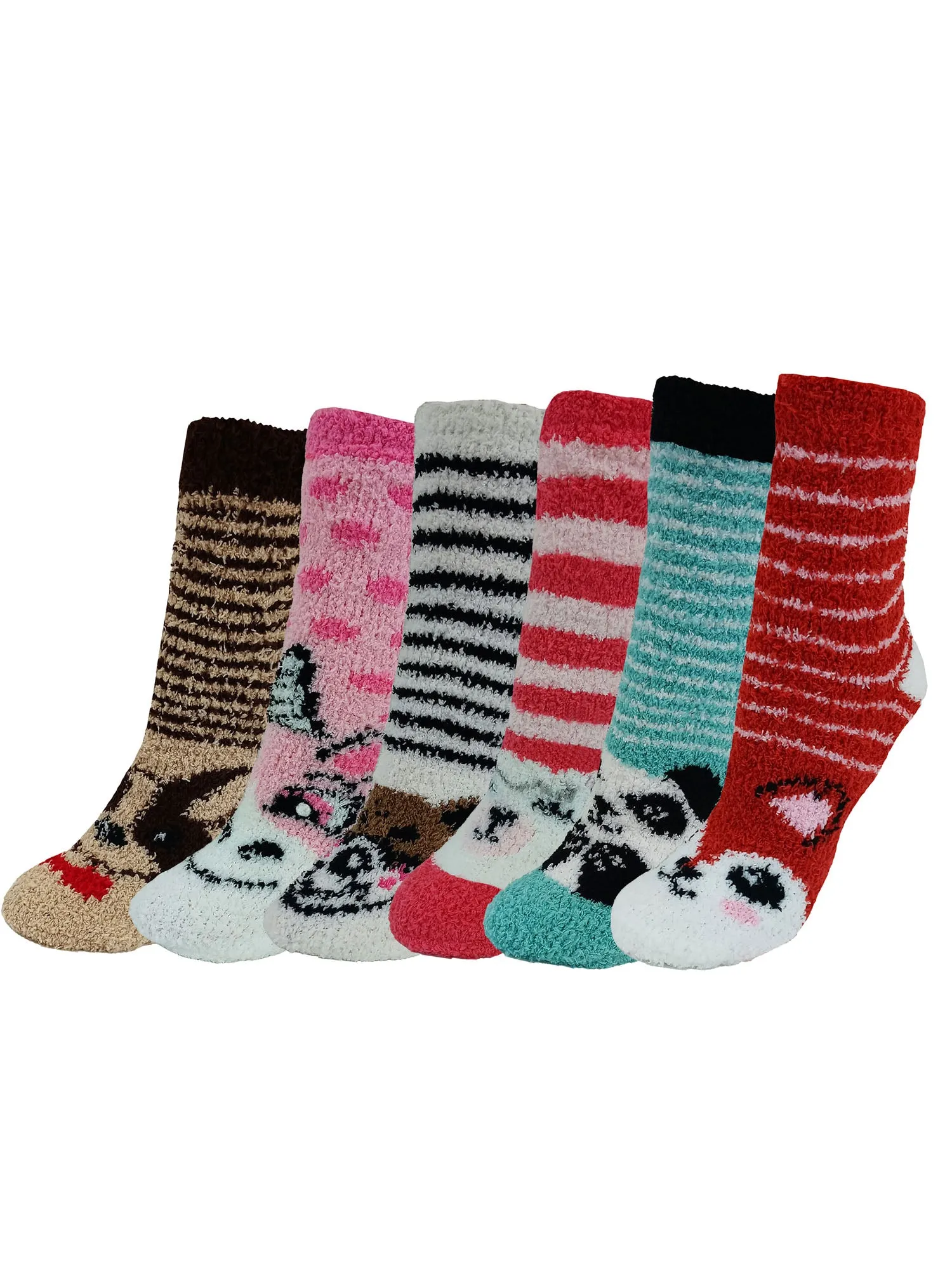 Womens 6-Pack Animal Print Soft Fuzzy Slipper Socks