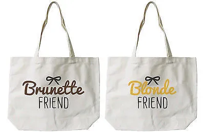 Women’s Brunette and Blonde Best Friend Matching Natural Canvas Tote Bag