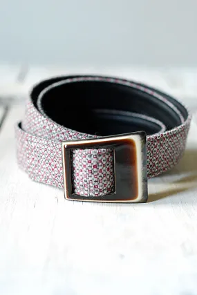 Wool and Leather Rhodoid Buckle Belt Red