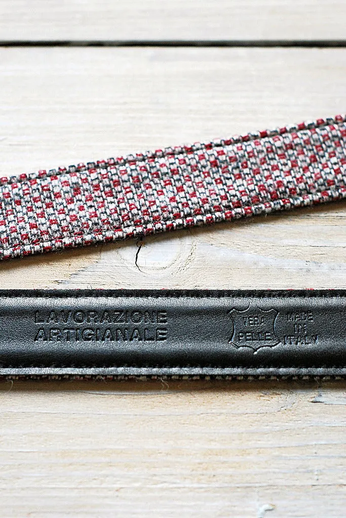 Wool and Leather Rhodoid Buckle Belt Red